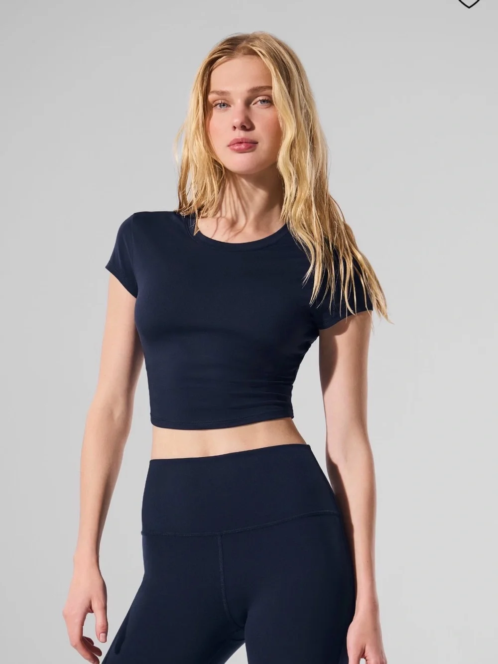 ALO Yoga Navy Short Sleeve Cropped Tee finesse s